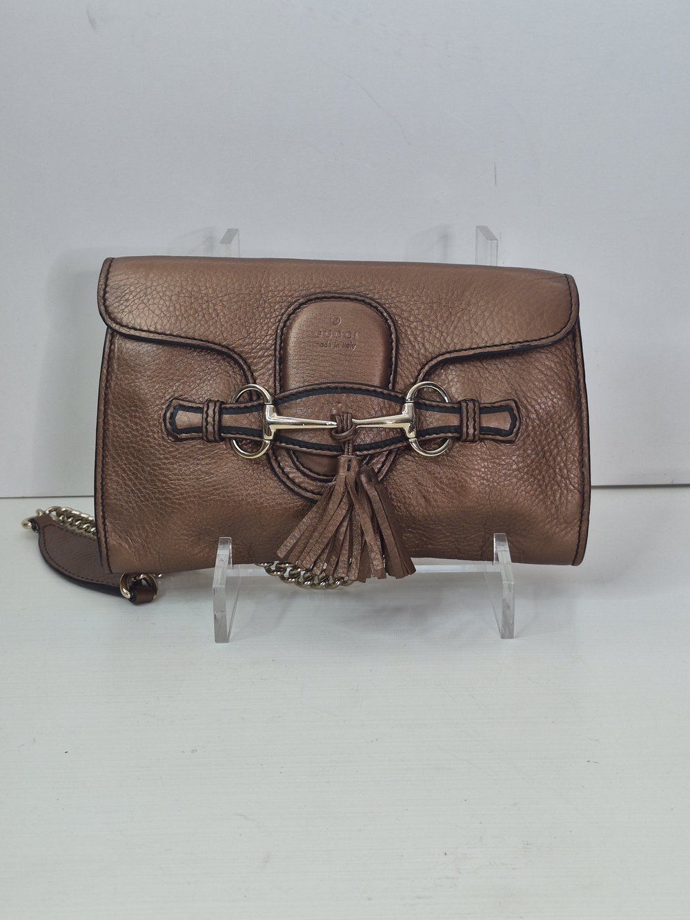 Gucci Bronze Metallic Leather Crossbody with Tassel